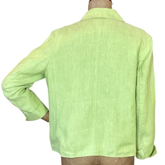 Talbots Irish Linen Open Blazer Jacket Pockets Sz 10P Green 293H - Picture 5 of 7
